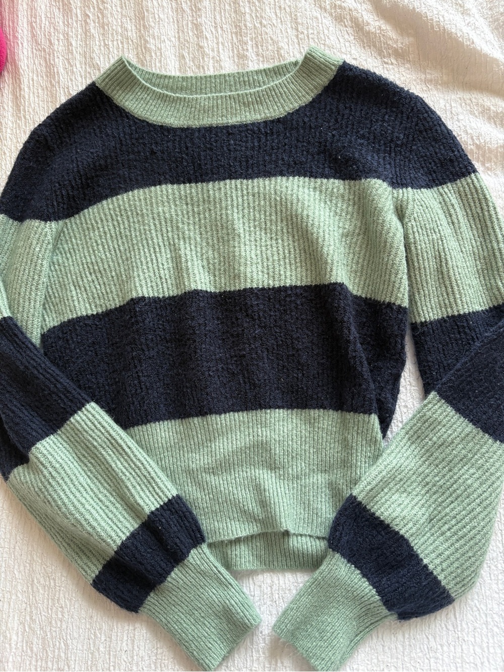 American Eagle Outfitters Striped Crewneck Sweater in Sage Green and Navy